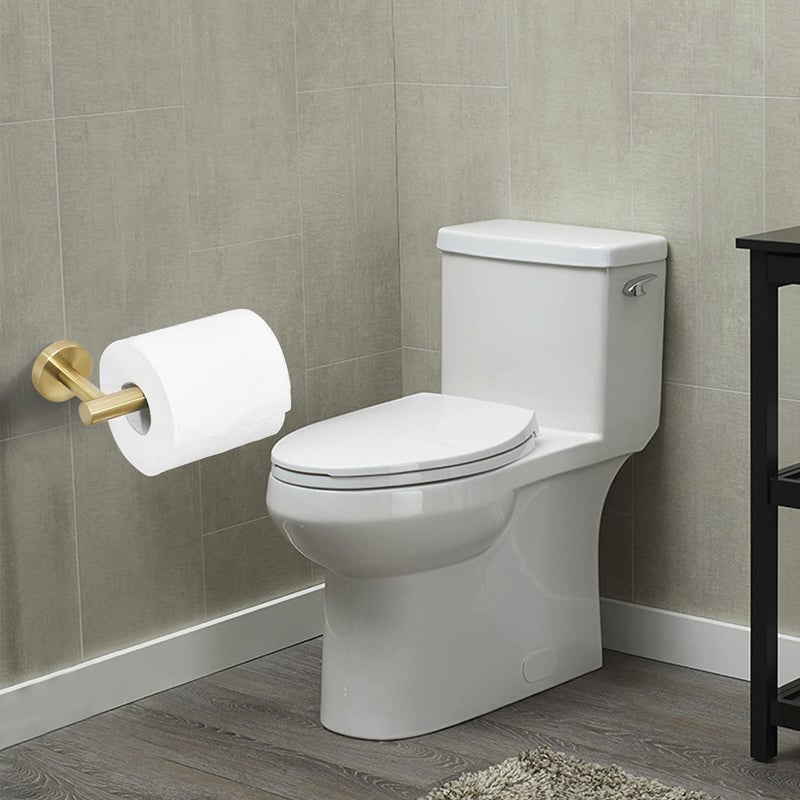 BATHSIR Brushed Gold Toilet Paper Holder & Hand Towel Holder Wall Mount 2 Pieces, Single Post Pivoting Round Modern Bathroom Hardware Towel Ring Toilet Tissue Holder, Bathroom Accessories Set - Image 3